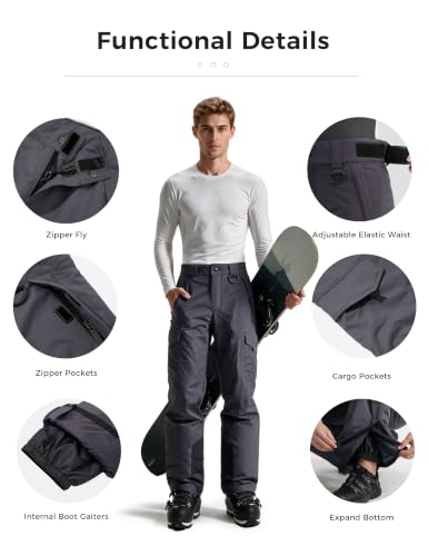 Wantdo Men's Large Grey Snow Pants - Warm Winter Ski Bibs & Snowboard Overalls