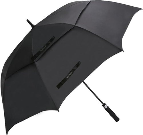 Large Oversize Golf Umbrella by USA - Windproof Double Canopy with Teflon Coating | Coal Black