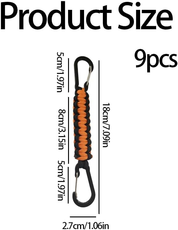 Skiennix 9 PCS Paracord Keychain Carabiner Clips - Durable D Ring Lanyard Hooks for Keys & Water Bottles