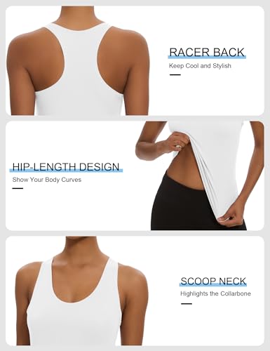 Women's Workout Racerback Tank Top - No Built-in Bra, White, Medium