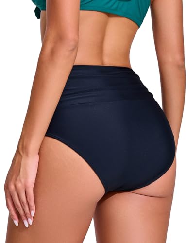 Women's High Waisted Black Bikini Bottoms Large 2026 V-Cross Full Coverage Swimwear