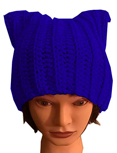 Knitted Cat Ear Beanie Hat - Women's One Size Large - Blue