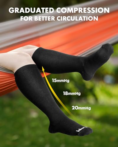 Lalapapa Bamboo Viscose Compression Socks for Women Men – Black, Small-Medium