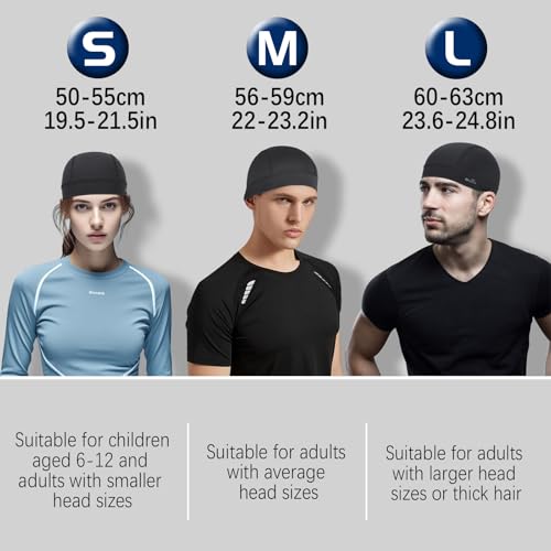 Cooling Skull Cap Helmet Liner - Moisture Wicking Cycling Cap - Black - Medium