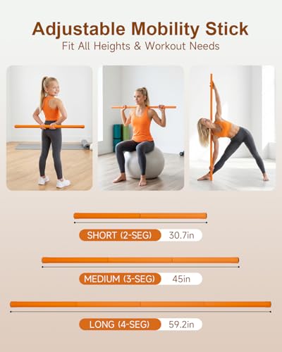 5FT Detachable Stretching Stick - Purple Mobility Stick for Yoga & Pilates