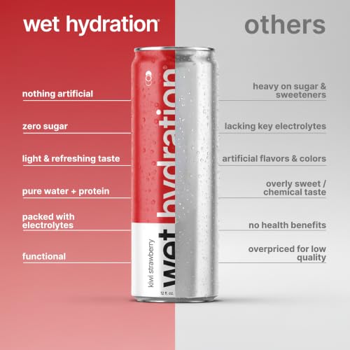 Wet Hydration Kiwi Strawberry Protein Water, 12 oz Can, 12 Pack