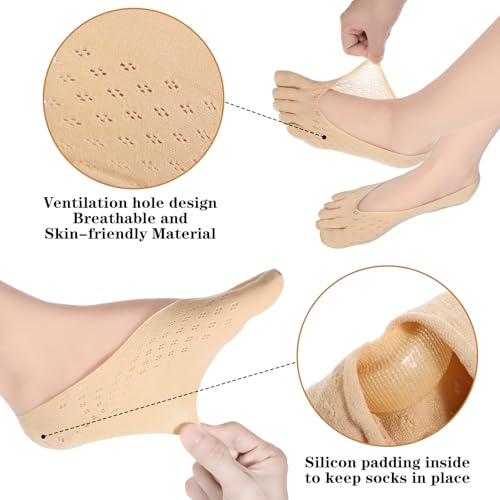 6 Pcs Alignment Toe Socks - No Show Low Cut Five Finger - Black, White, Skin Tone