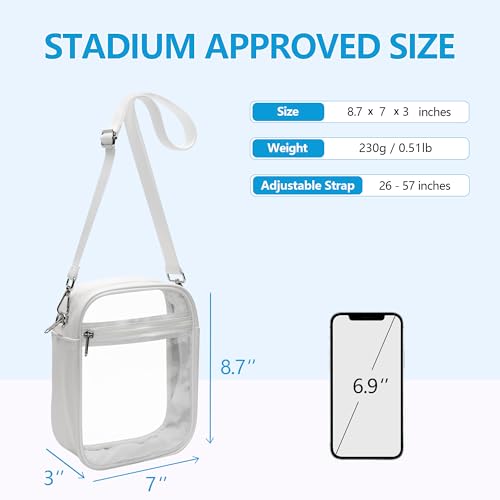 Clear Stadium Bag - Small PU Leather Purse, White | 8.7"x7"x3"