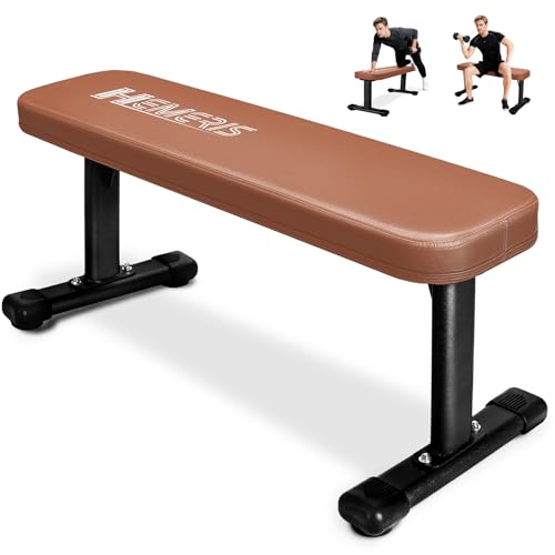 Flat Weight Bench - Heavy Duty with 2.4 Inch Thick Pad, 41 in Basic / Brown