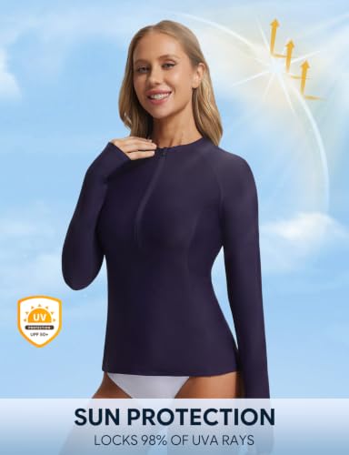 Women's UPF50+ Long Sleeve Rash Guard - Navy Blue, XX-Large