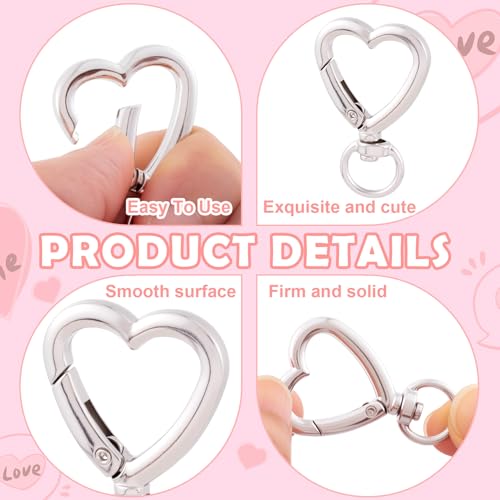 OIIKI 16PCS Heart Shape Keychain Clips Gold Silver Lobster Clasps for DIY Bags Keys