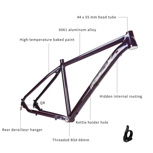 27.5/29er Mountain Bike Frame - Aluminum Hardtail Disc Brake - Purple 17"/19"