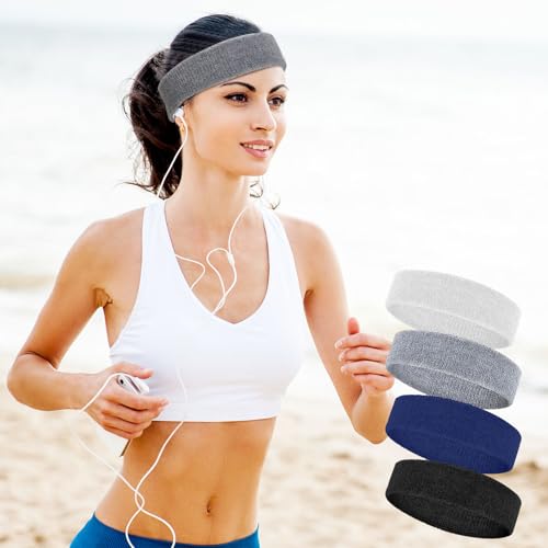 4 Pack Cotton Terry Sweatbands for Sports & Workouts