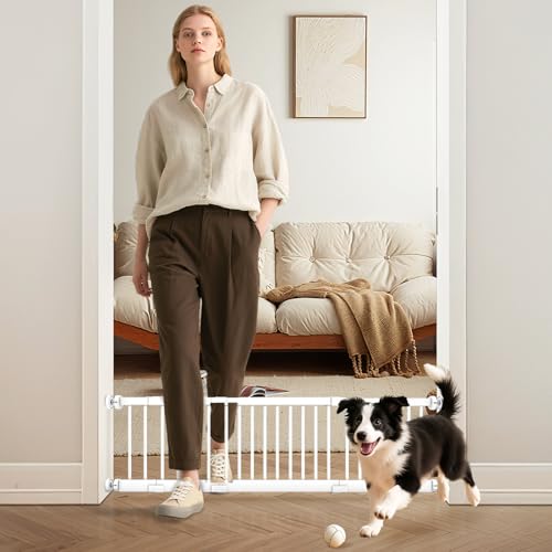 Metal Short Dog Gate, 13¡± Tall Puppy Small Pet Gate to Step Over, 17"- 44" Pressure Mount Indoor Outdoor Dog Gates with 4 Extension Kits, Small Puppy Gate for Doorways & Stairs