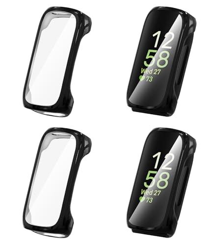 Suoman Black 4 Pack Fitbit Inspire 3 Screen Protector Cases - Full Cover TPU