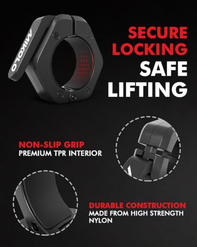 Mikolo Magnetic 2-Inch Olympic Barbell Clamps - Black, Anti-Slip TPR, Quick Release