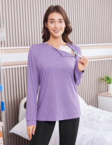 Purple Deyeek Chemo Port Access Shirt for Women with Arm Zipper - Large
