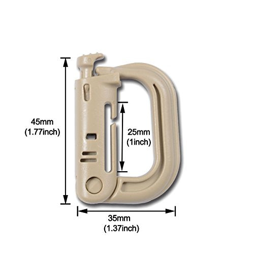 Tactical Molle D-Ring Buckle Clip - Black, Pack of 4