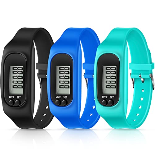 3 Pcs Silicone Pedometer Watch Set - Mint Green, Sky Blue, Black