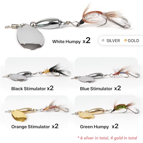 10 Pcs Trout Spinner Lures with Stimulator & Rooster Tail - Hand-Tied Fishing Baits for Bass Pike Salmon