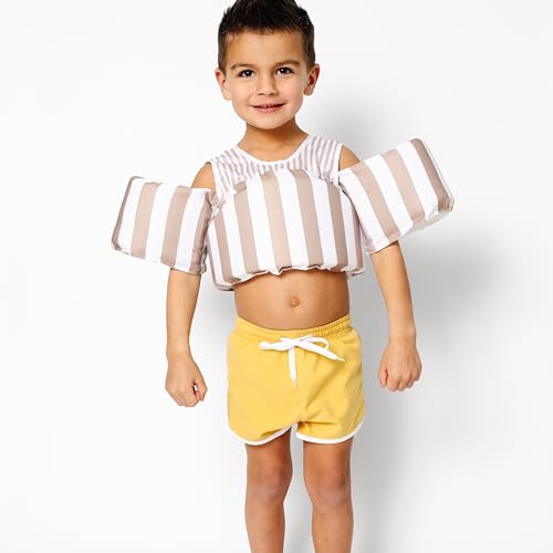 Toddler Life Vest with Colorblock Design - Tan Stripe, USCG Approved, Adjustable for Boys & Girls