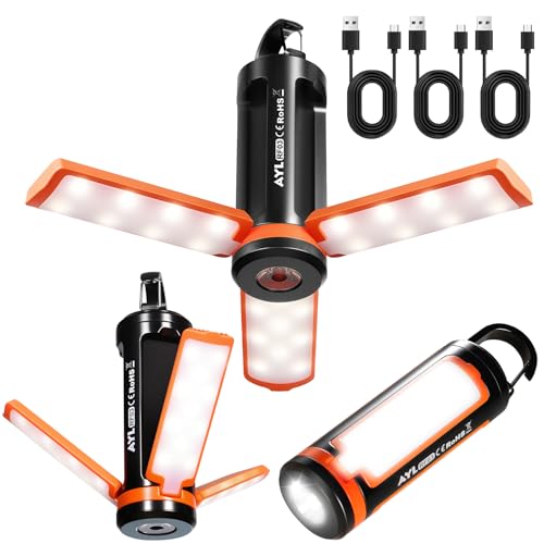 Portable LED Rechargeable Camping Lantern, AYL Lightweight USB Rechargeable Lamp LED Flashlight Survival Gear for Home Emergency Light Outdoor Lanterns for Power Outages Hurricane Lamp 3-Pack