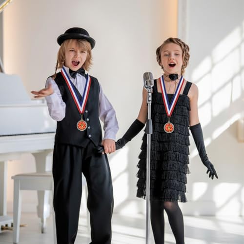 24 Red Microphone Medal Awards with Neck Ribbons for Music & Speech Competitions