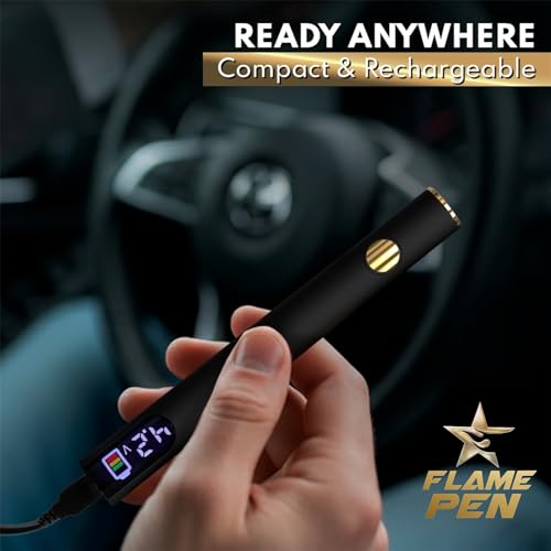 FlamePen Premium Universal Rechargeable Battery Pen, 650mAh Cordless Thread Burner, Threaded with Soldering Iron, Black & Gold