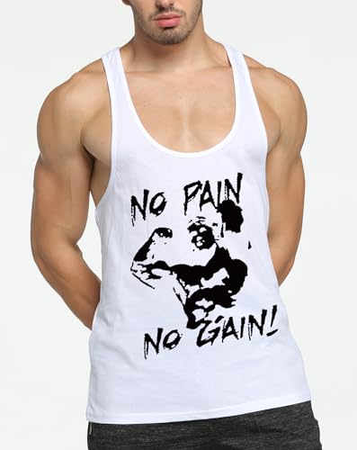 Men's Muscle Tank Top Workout Shirt - Y Back, Large, White