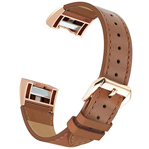 Simpeak Brown Leather Band for Fitbit Charge 2 – Replacement Wriststrap