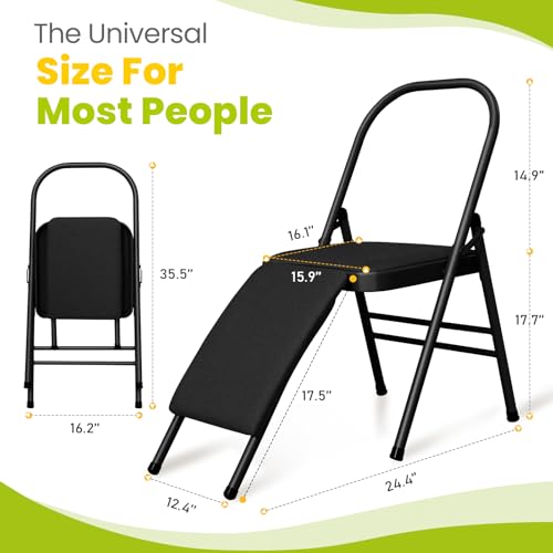 Yoga Auxiliary Chair with Lumbar Support & 3 Training Posters - Black