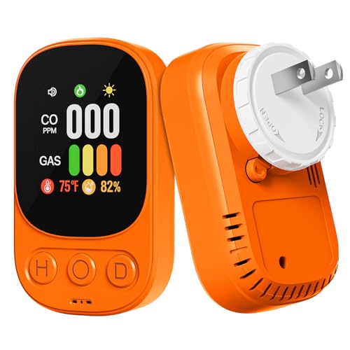 1-Pack 4-in-1 Carbon Monoxide Detector Plug in - Real-Time Gas, Temp & Humidity Detection, Clear Alerts, Compact Design Orange