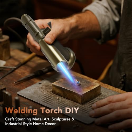 Butane Torch,Professional Metal Micro Torch, Waterproof and Windproof Blow Torch, Refillable & Adjustable Torch Lighter for Baking, Cooking, Welding (Butane Gas not Included)