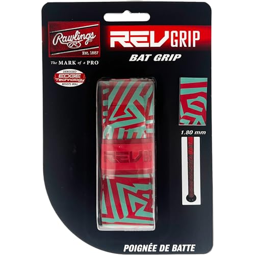 Rawlings 1.80mm Bat Grip for Baseball & Softball - Teal & Red, Standard Thickness