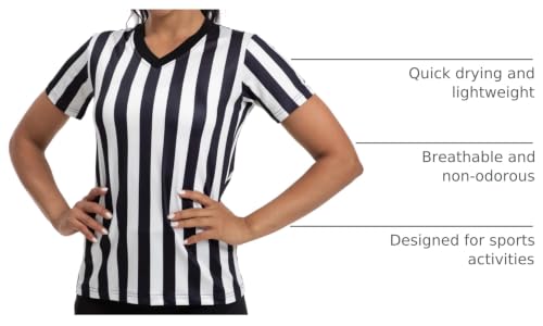 Women's V-neck Referee Shirt - Black & White Stripe Uniform