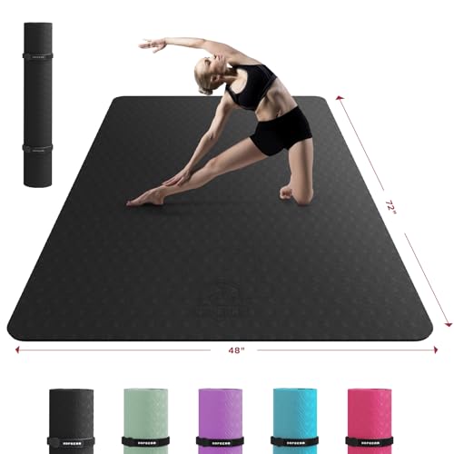 Extra Large Yoga Mat - 72"x48" Non-Slip 6mm Thick - Black