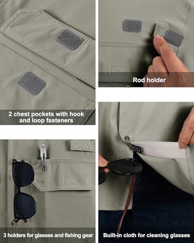 33,000ft Men's UPF 50+ UV Short Sleeve Hiking Shirt Gray Green Large - Quick Dry Sun Protection