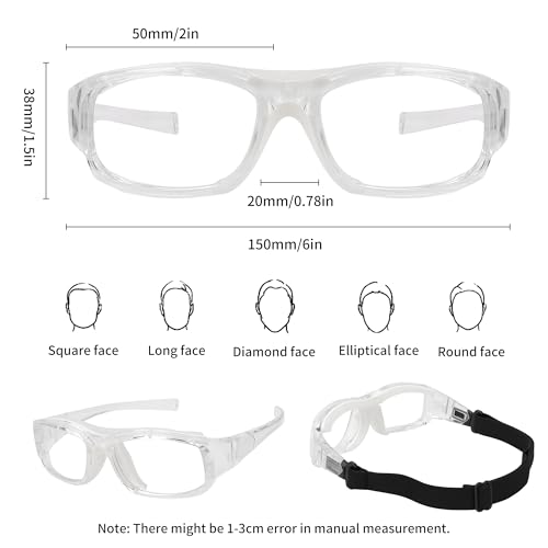 Sport Goggles for Racquetball & Basketball - Adjustable Strap - Transparent