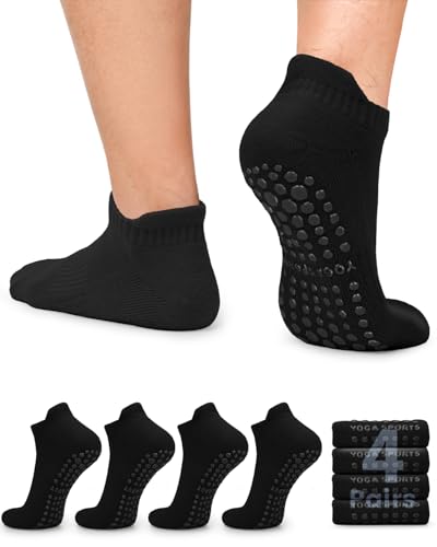 FuelMeFoot Men's Large-X-Large Non-Slip Yoga Socks 4 Pairs Black Cushioned