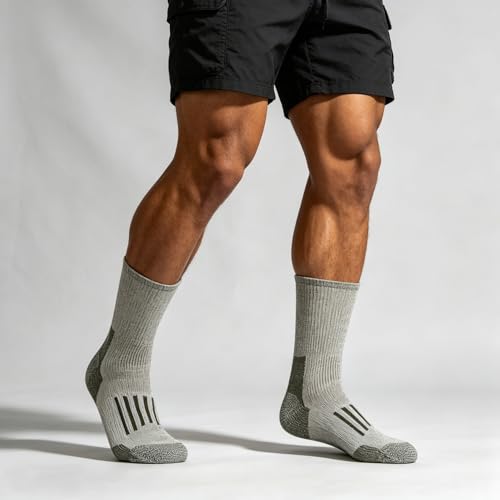 SOX TOWN Merino Wool Socks for Men Heavy Cushion Crew Outdoor Hiking 2 Pairs Large Mixcolor1