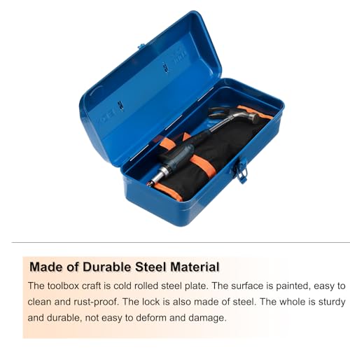 HARFINGTON Tool Box 14.2" Portable Steel Tool Box Hip Roof Style with Metal Latch Closure Tool Chest for Household Workshop Car, Green