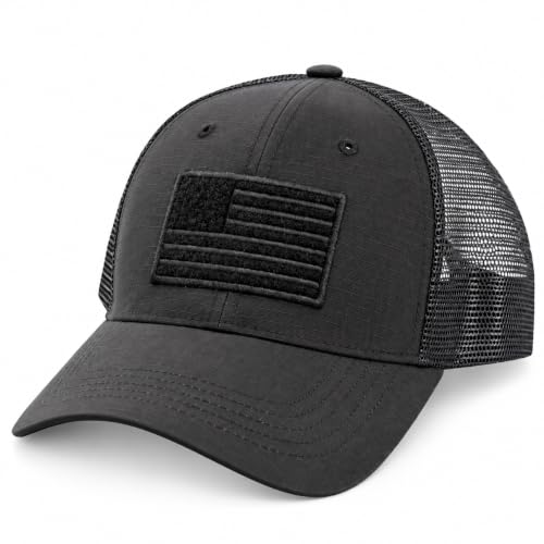 Highland Tactical American Flag Trucker Mesh Hat One Size Black