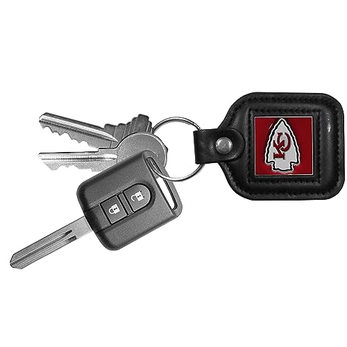 Kansas City Chiefs Square Leather Key Chain - One Size - Black