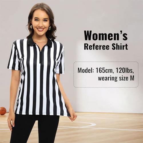 Womens Striped Referee Shirt - Black White, Medium