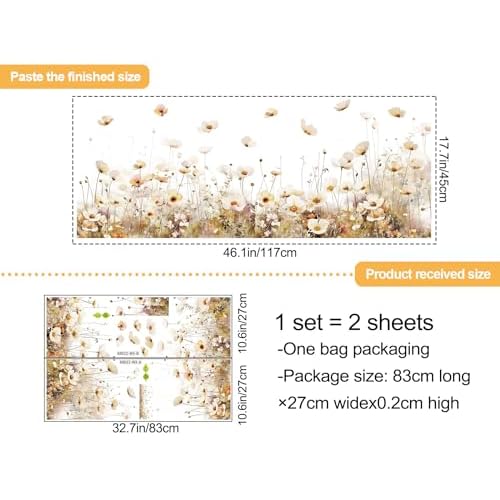 3D Removable Flowers Wall Decals Peel and Stick Floral Plants Wall Stickers Vinyl Wildflower Grass Wall Stickers Mural Art Decor for Nursery Bedroom Living Room Home Kitchen