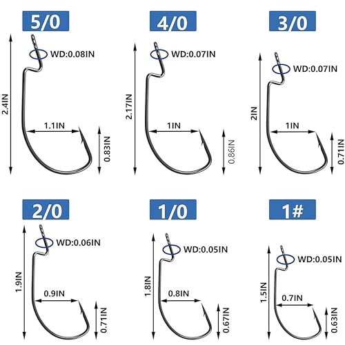 3X Strong Offset EWG Worm Hooks - 50PCS Size 5/0 for Bass Fishing