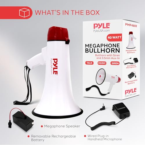 Megaphone Bullhorn Speaker with Siren - 40 Watts, 1400 Yards
