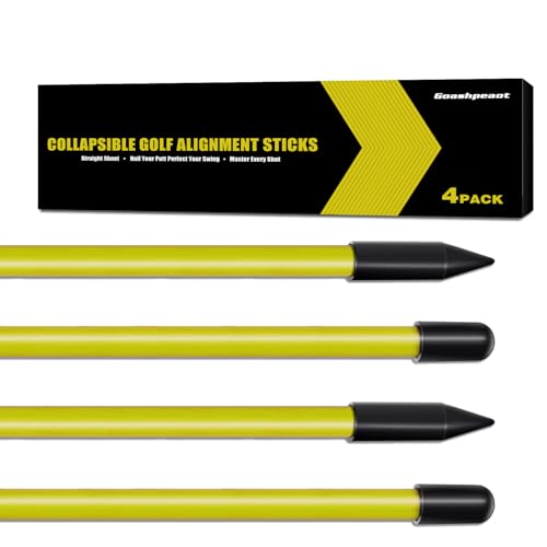 4 Pack Yellow Collapsible Golf Alignment Sticks - 40 Inch Swing & Putting Aids