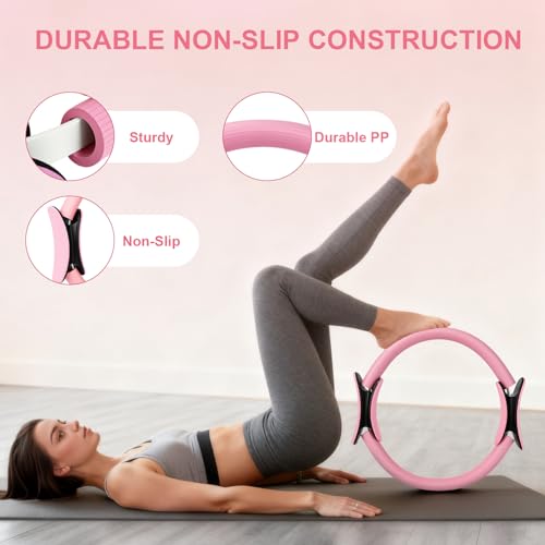 Pilates Kit for Women - 14 Pcs Equipment Set with Ring, Ball & Bands - Pink