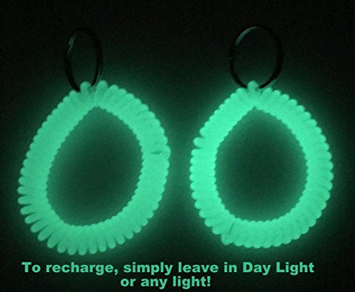 2pc Glow in the Dark Key Chain Wrist Coil with Key Ring